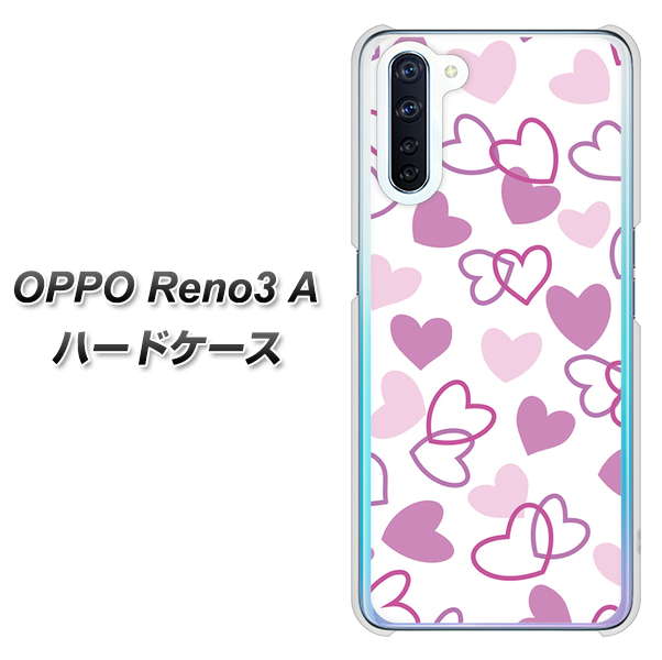 SIMフリー OPPO Reno3 A 高画質仕上げ 背面印刷 ハードケース【VA928 ハートがいっぱい パープル】