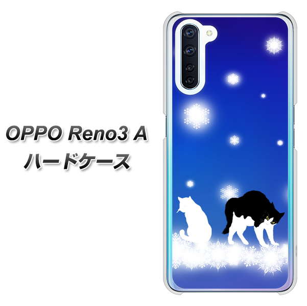 SIMフリー OPPO Reno3 A 高画質仕上げ 背面印刷 ハードケース【YJ335 雪の結晶 はちわれ】