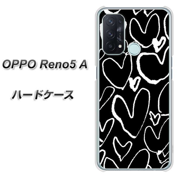 SIMフリー オッポ Reno5 A 高画質仕上げ 背面印刷 ハードケース【1124 ハート BK&WH】