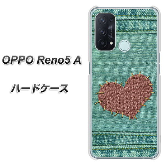 SIMフリー オッポ Reno5 A 高画質仕上げ 背面印刷 ハードケース【1142 デニムとハート】