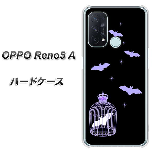 SIMフリー オッポ Reno5 A 高画質仕上げ 背面印刷 ハードケース【AG810 こうもりの王冠鳥かご(黒×紫)】