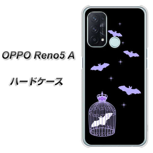 SIMフリー オッポ Reno5 A 高画質仕上げ 背面印刷 ハードケース【AG810 こうもりの王冠鳥かご(黒×紫)】