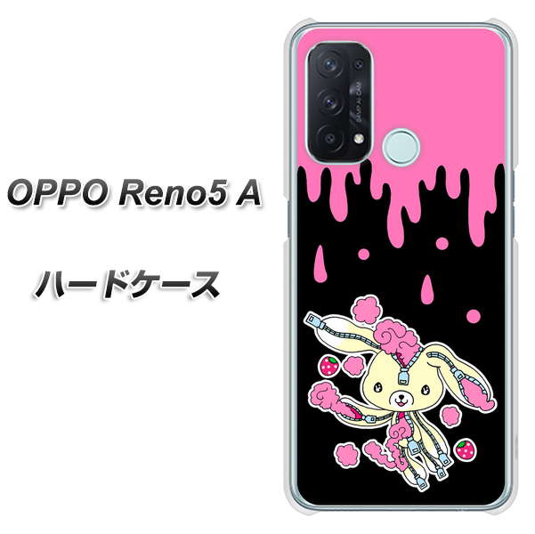 SIMフリー オッポ Reno5 A 高画質仕上げ 背面印刷 ハードケース【AG814 ジッパーうさぎのジッピョン(黒×ピンク)】