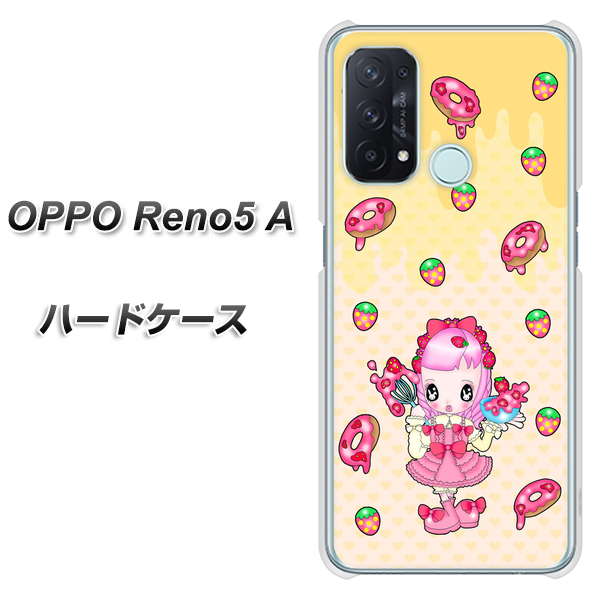 SIMフリー オッポ Reno5 A 高画質仕上げ 背面印刷 ハードケース【AG815 ストロベリードーナツ(水玉黄)】