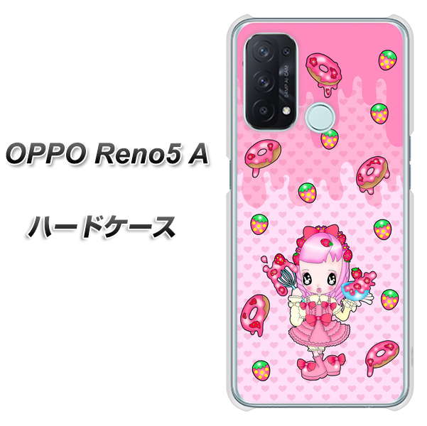 SIMフリー オッポ Reno5 A 高画質仕上げ 背面印刷 ハードケース【AG816 ストロベリードーナツ(水玉ピンク)】