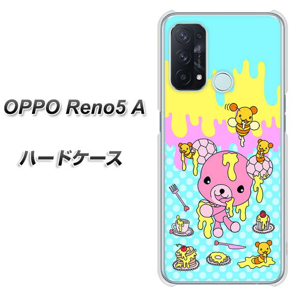 SIMフリー オッポ Reno5 A 高画質仕上げ 背面印刷 ハードケース【AG821 ハニベア(水玉水色)】