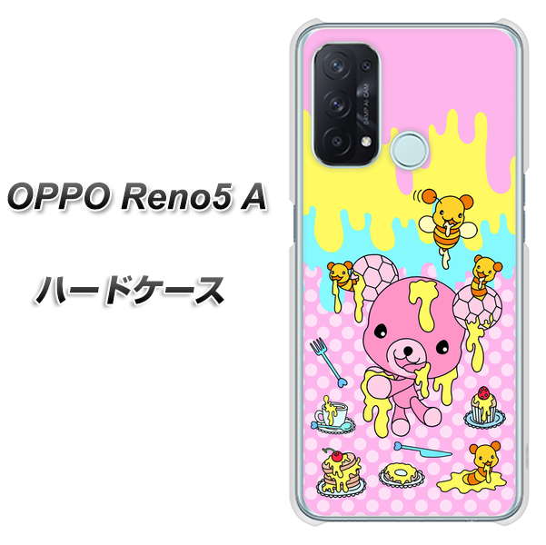 SIMフリー オッポ Reno5 A 高画質仕上げ 背面印刷 ハードケース【AG822 ハニベア(水玉ピンク)】