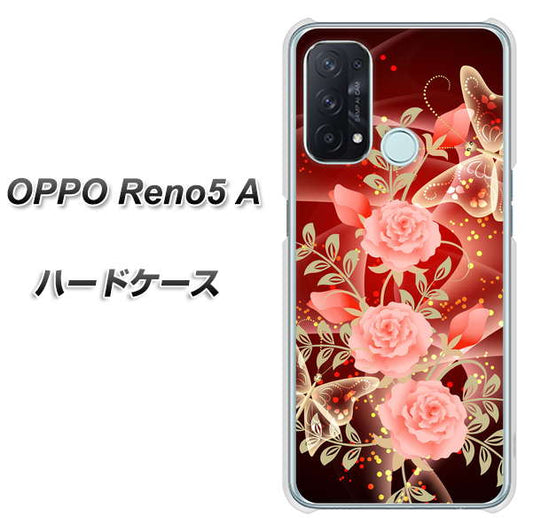SIMフリー オッポ Reno5 A 高画質仕上げ 背面印刷 ハードケース【VA824 魅惑の蝶とピンクのバラ】