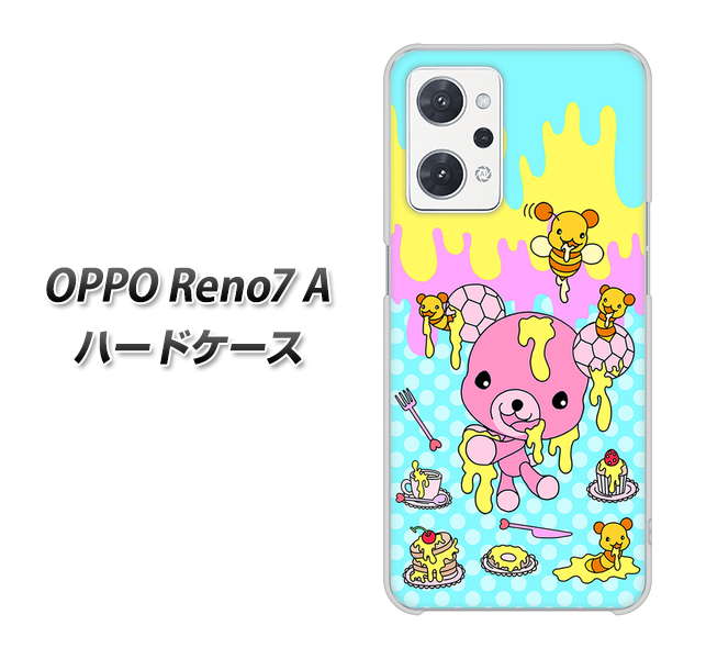 OPPO Reno7 A 高画質仕上げ 背面印刷 ハードケース【AG821 ハニベア(水玉水色)】