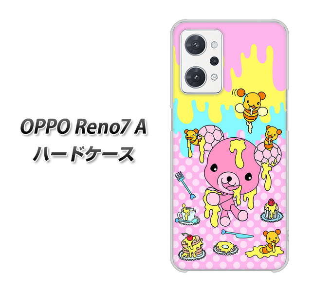 OPPO Reno7 A 高画質仕上げ 背面印刷 ハードケース【AG822 ハニベア(水玉ピンク)】