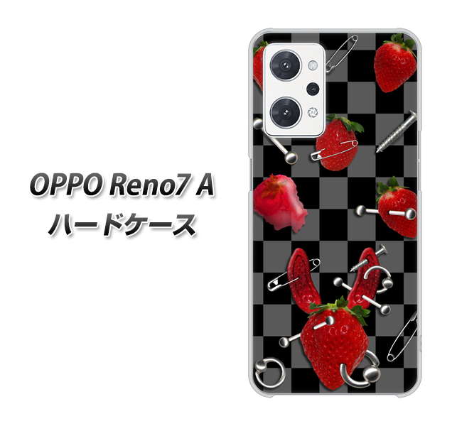 OPPO Reno7 A 高画質仕上げ 背面印刷 ハードケース【AG833 苺パンク(黒)】