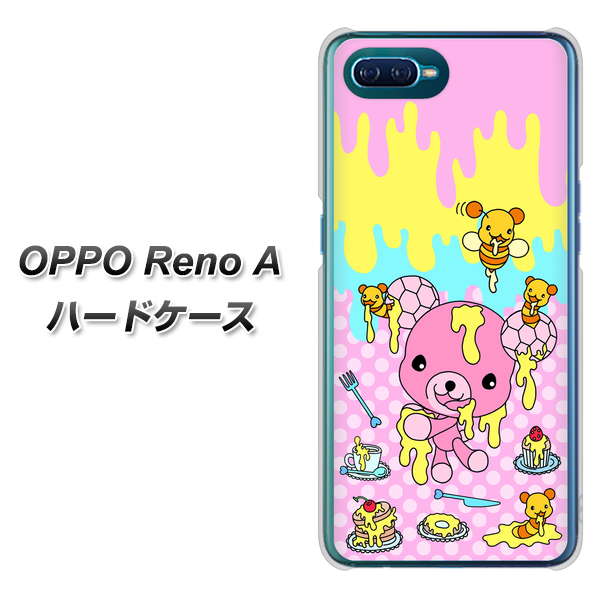 OPPO Reno A 高画質仕上げ 背面印刷 ハードケース【AG822 ハニベア(水玉ピンク)】