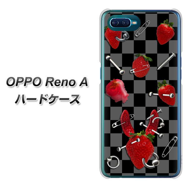 OPPO Reno A 高画質仕上げ 背面印刷 ハードケース【AG833 苺パンク(黒)】