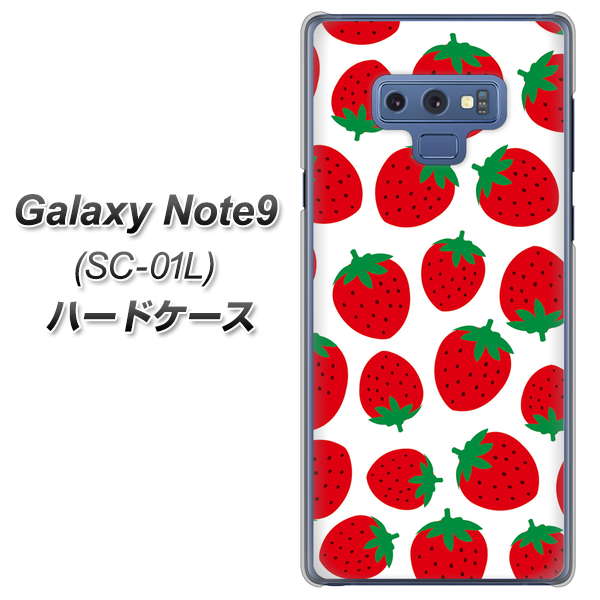 docomo ギャラクシー ノート9 SC-01L 高画質仕上げ 背面印刷 ハードケース【SC811 小さいイチゴ模様 レッド】