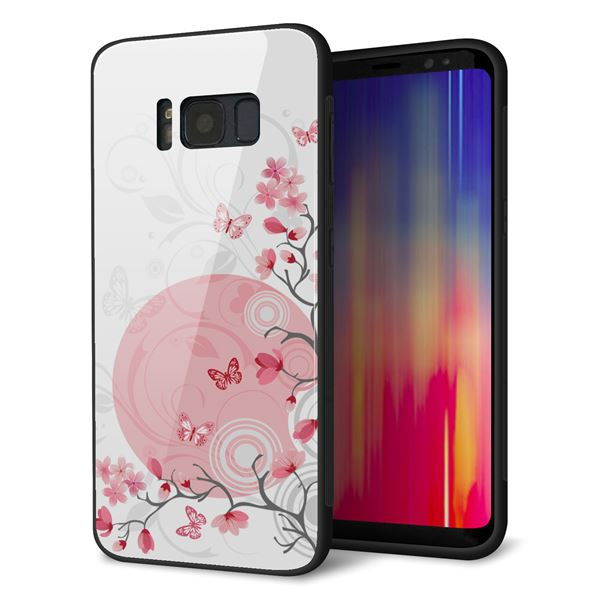 docomo ギャラクシー S8 SC-02J 強化ガラス&TPUスマホケース ガラプリ【030 花と蝶(うす桃色)】