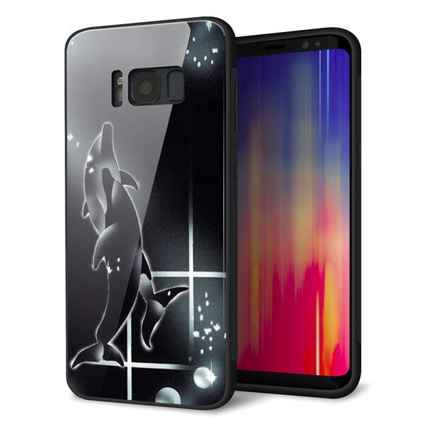 docomo ギャラクシー S8 SC-02J 強化ガラス&TPUスマホケース ガラプリ【158 ブラックドルフィン】