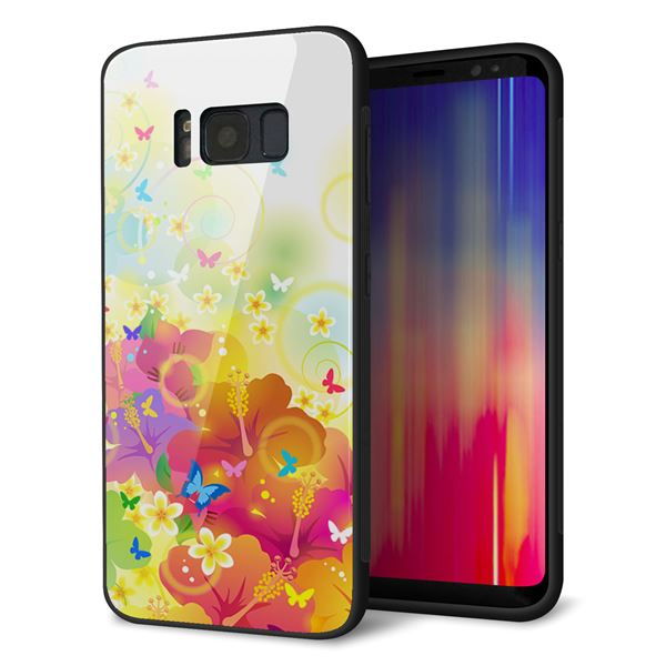 docomo ギャラクシー S8 SC-02J 強化ガラス&TPUスマホケース ガラプリ【647 ハイビスカスと蝶】