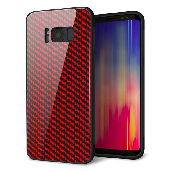 docomo ギャラクシー S8 SC-02J 強化ガラス&TPUスマホケース ガラプリ【EK906 レッドカーボン】