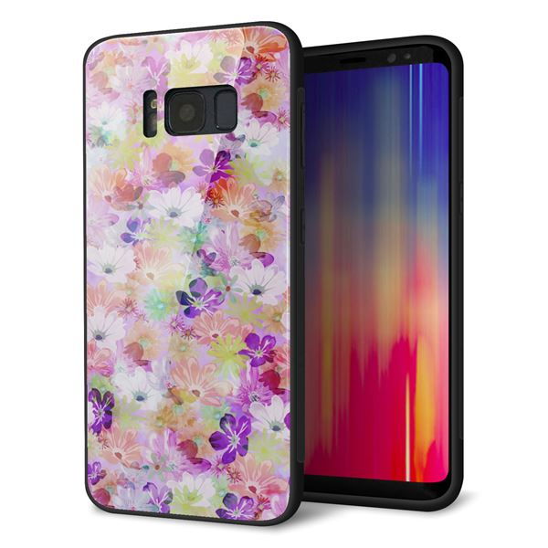 docomo ギャラクシー S8 SC-02J 強化ガラス&TPUスマホケース ガラプリ【SC873 リバティプリント プレスドフラワー(パープル)】