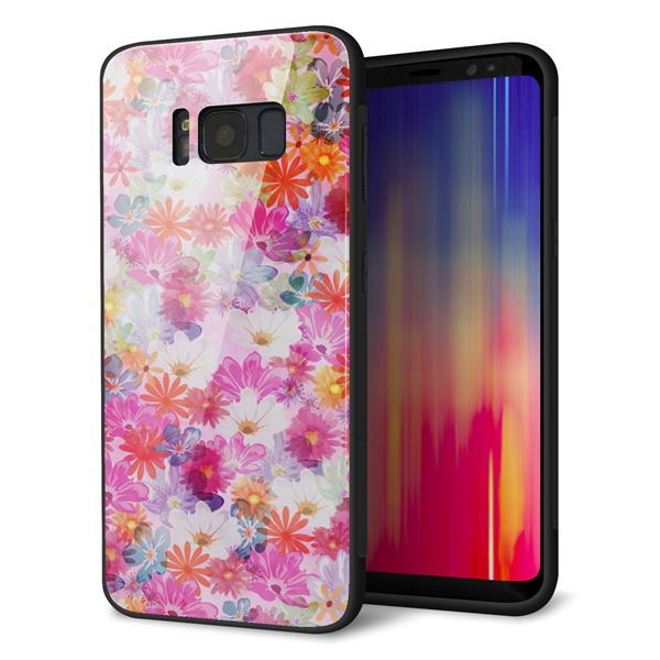 docomo ギャラクシー S8 SC-02J 強化ガラス&TPUスマホケース ガラプリ【SC874 リバティプリント プレスドフラワー(ピンク)】