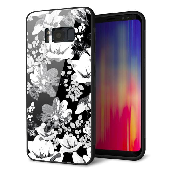 docomo ギャラクシー S8 SC-02J 強化ガラス&TPUスマホケース ガラプリ【SC913 花柄モノトーン 02】