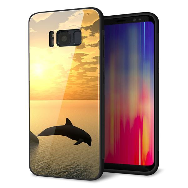 docomo ギャラクシー S8 SC-02J 強化ガラス&TPUスマホケース ガラプリ【VA845 夕暮れのドルフィン】