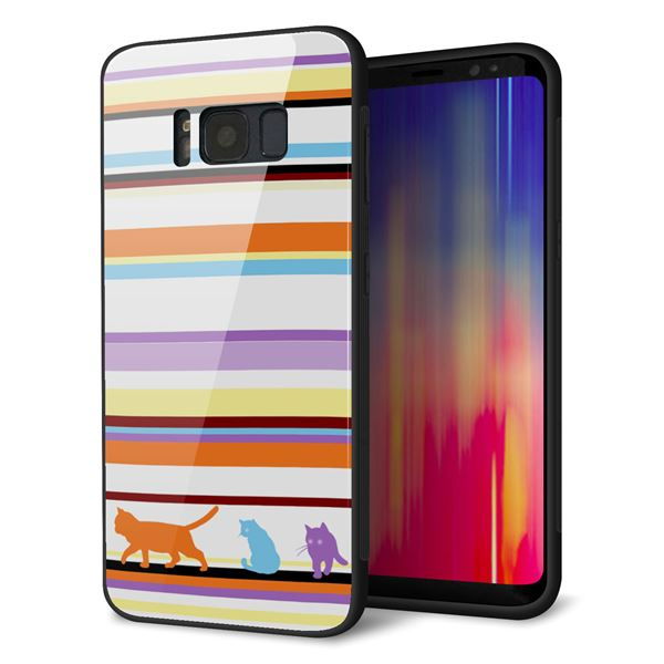 docomo ギャラクシー S8 SC-02J 強化ガラス&TPUスマホケース ガラプリ【YA887 ストライプネコ01】