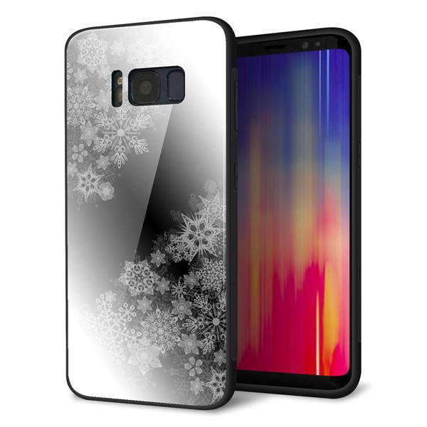 docomo ギャラクシー S8 SC-02J 強化ガラス&TPUスマホケース ガラプリ【YJ340 モノトーン 雪の結晶 】