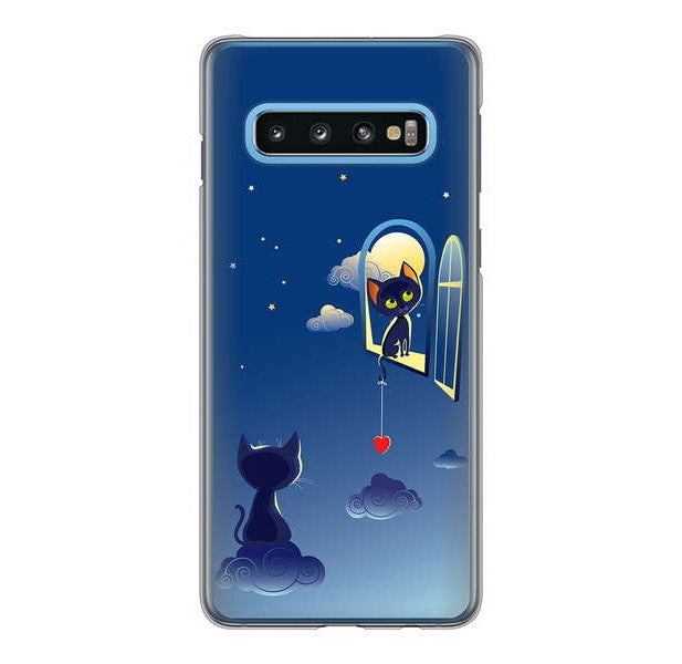 Galaxy S10 SC-03L docomo 高画質仕上げ 背面印刷 ハードケース 夜とネコ