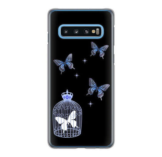 Galaxy S10 SC-03L docomo 高画質仕上げ 背面印刷 ハードケース むかいあぐる 蝶の王冠鳥かご