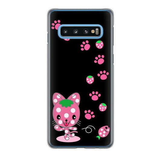 Galaxy S10 SC-03L docomo 高画質仕上げ 背面印刷 ハードケース むかいあぐる イチゴ猫のにゃんベリー