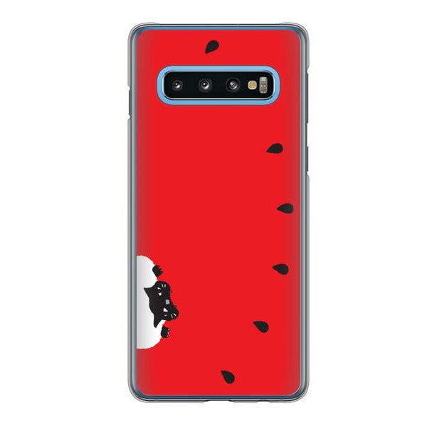 Galaxy S10 SC-03L docomo 高画質仕上げ 背面印刷 ハードケース すいかをかじるネコ