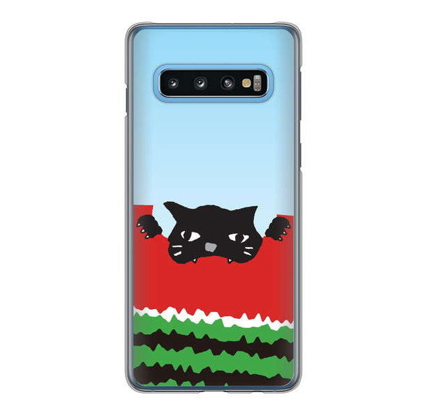 Galaxy S10 SC-03L docomo 高画質仕上げ 背面印刷 ハードケース すいかをかじるネコ