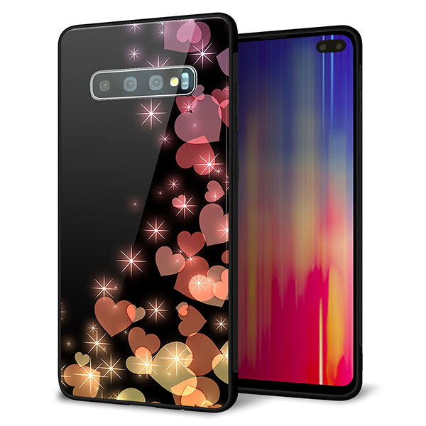 docomo ギャラクシー S10+ SC-04L 強化ガラス&TPUスマホケース ガラプリ【020 夜のきらめきハート】