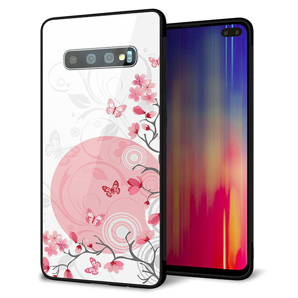 docomo ギャラクシー S10+ SC-04L 強化ガラス&TPUスマホケース ガラプリ【030 花と蝶(うす桃色)】