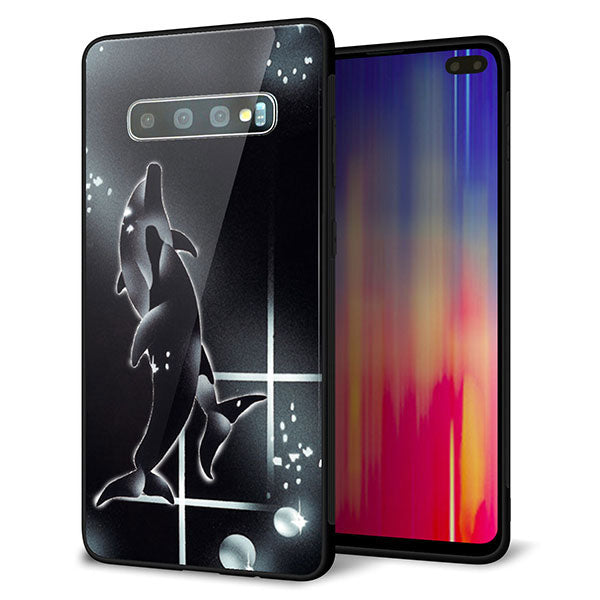 docomo ギャラクシー S10+ SC-04L 強化ガラス&TPUスマホケース ガラプリ【158 ブラックドルフィン】