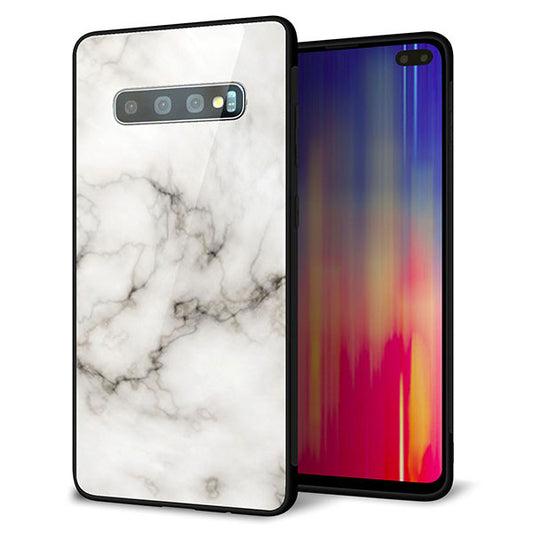 docomo ギャラクシー S10+ SC-04L 強化ガラス&TPUスマホケース ガラプリ【KM871 大理石WH】