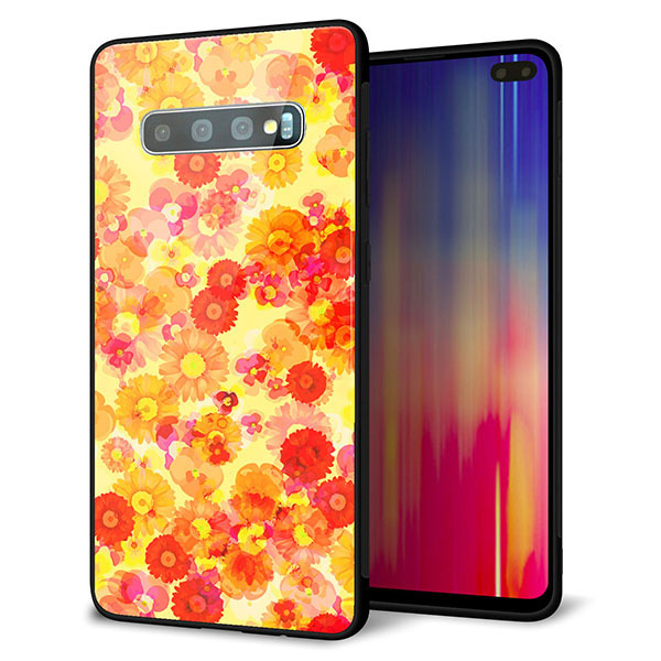 docomo ギャラクシー S10+ SC-04L 強化ガラス&TPUスマホケース ガラプリ【SC867 リバティプリント フルールドパルファン(イエロー)】