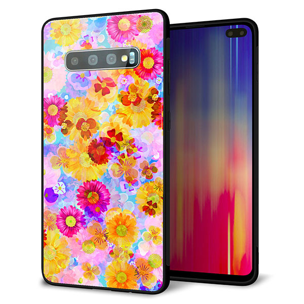 docomo ギャラクシー S10+ SC-04L 強化ガラス&TPUスマホケース ガラプリ【SC870 リバティプリント フルールドパルファン(ブルー)】