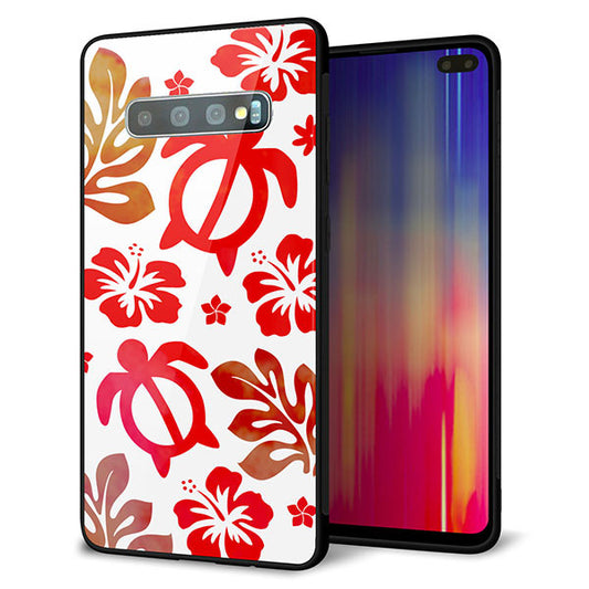 docomo ギャラクシー S10+ SC-04L 強化ガラス&TPUスマホケース ガラプリ【SC881 ハワイアンアロハホヌ(レッド)】