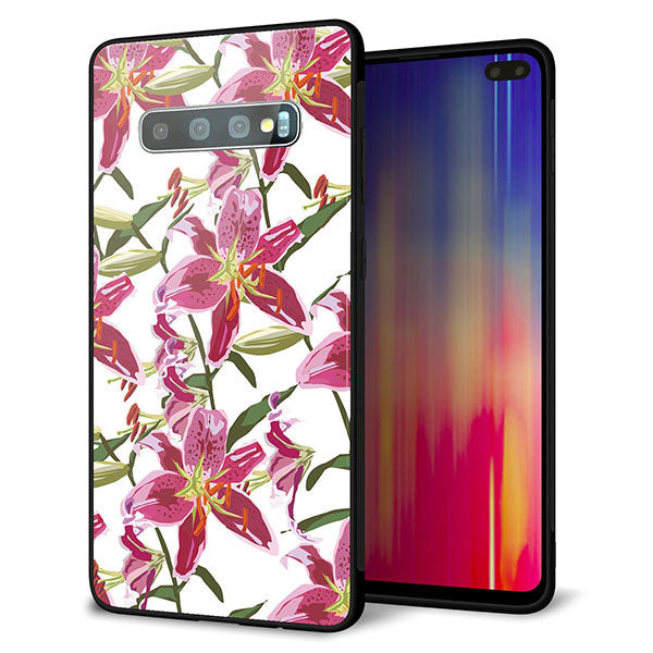 docomo ギャラクシー S10+ SC-04L 強化ガラス&TPUスマホケース ガラプリ【SC892 ボタニカル スカーレットリリー】
