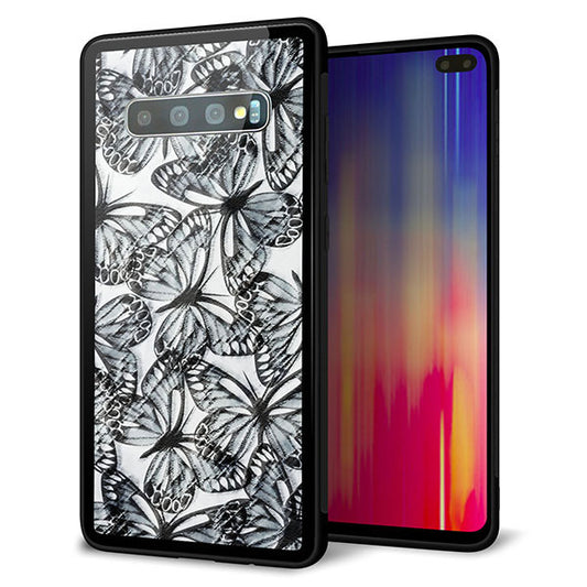 docomo ギャラクシー S10+ SC-04L 強化ガラス&TPUスマホケース ガラプリ【SC905 ガーデンバタフライ ブラック】