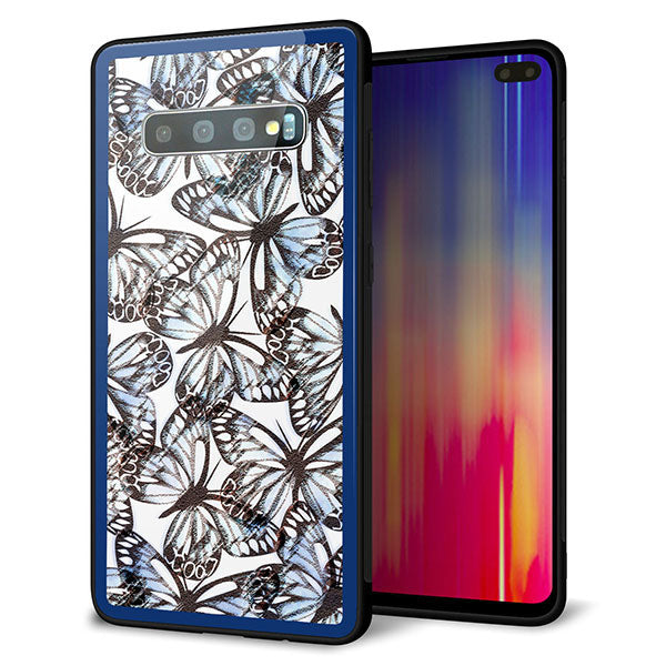docomo ギャラクシー S10+ SC-04L 強化ガラス&TPUスマホケース ガラプリ【SC906 ガーデンバタフライ ブルー】