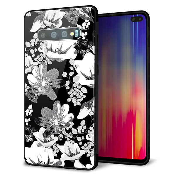 docomo ギャラクシー S10+ SC-04L 強化ガラス&TPUスマホケース ガラプリ【SC913 花柄モノトーン 02】