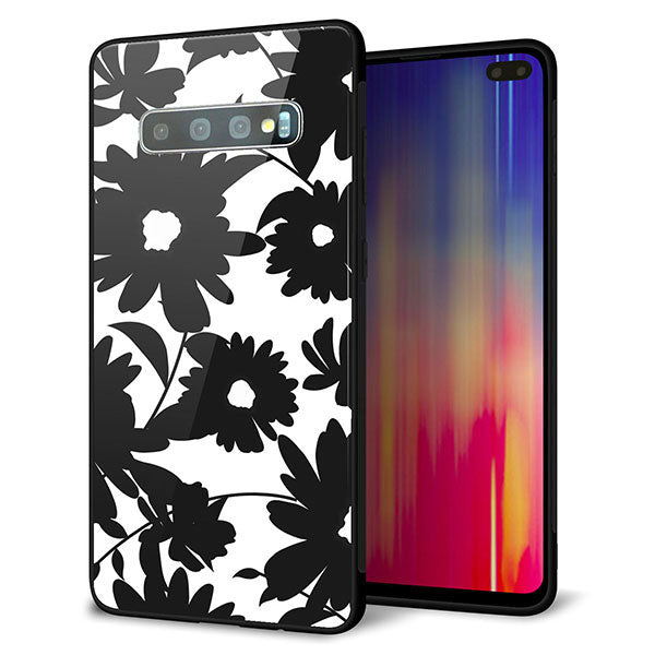 docomo ギャラクシー S10+ SC-04L 強化ガラス&TPUスマホケース ガラプリ【SC916 花柄モノトーン 05】