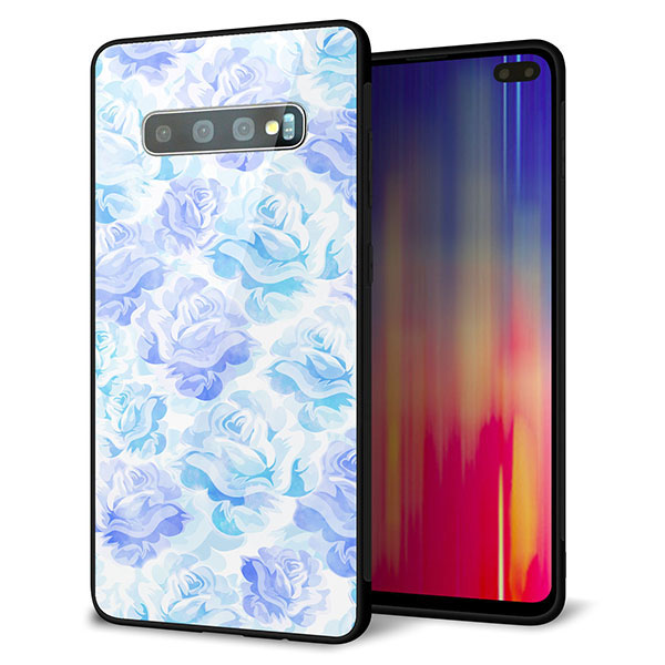 docomo ギャラクシー S10+ SC-04L 強化ガラス&TPUスマホケース ガラプリ【SC927 ローズ ブルー】