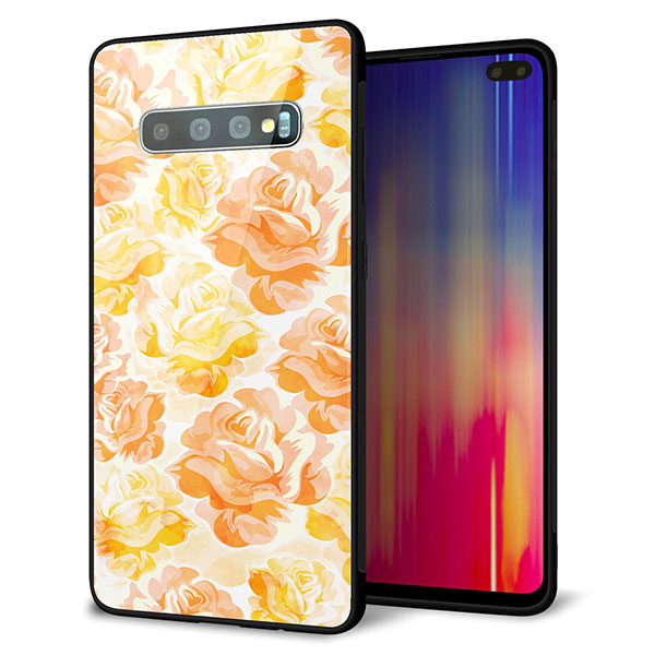 docomo ギャラクシー S10+ SC-04L 強化ガラス&TPUスマホケース ガラプリ【SC931 ローズ イエロー】