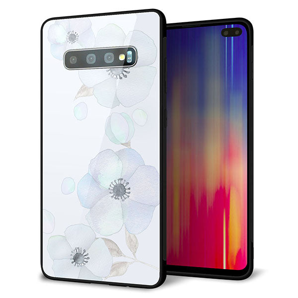 docomo ギャラクシー S10+ SC-04L 強化ガラス&TPUスマホケース ガラプリ【SC951 ドゥ・フルール(エンジェルブルー)】