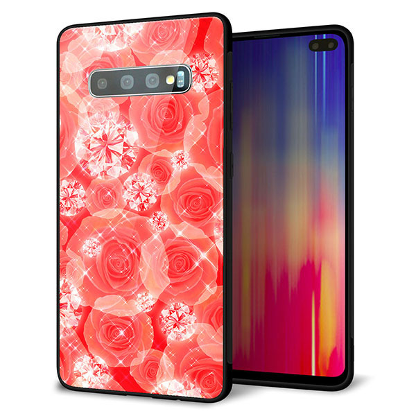 docomo ギャラクシー S10+ SC-04L 強化ガラス&TPUスマホケース ガラプリ【VA816 ダイヤモンドとバラ】