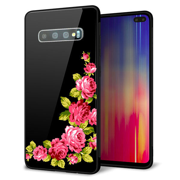 docomo ギャラクシー S10+ SC-04L 強化ガラス&TPUスマホケース ガラプリ【VA826 バラのフレーム(黒)】